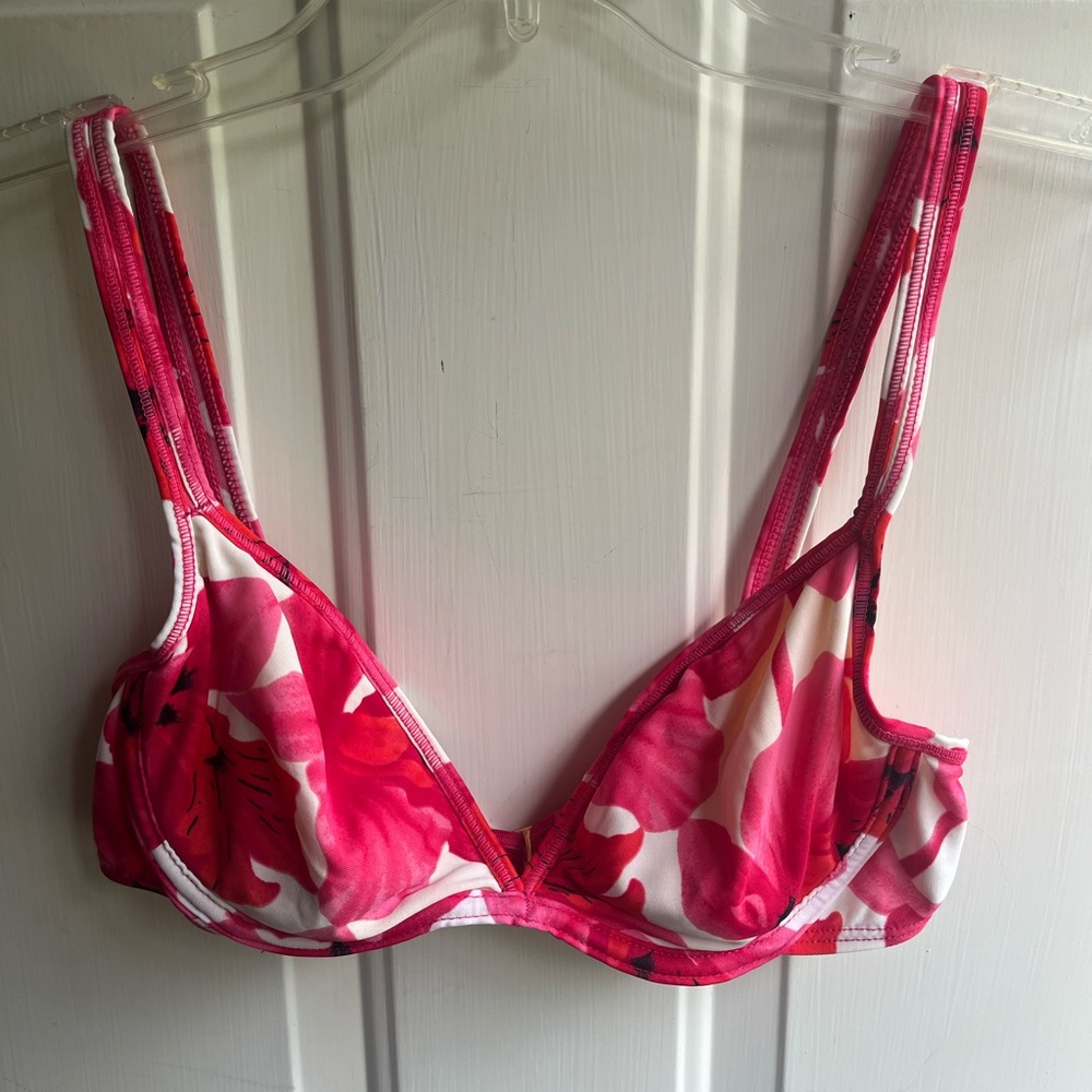 Vintage Oscar De La Renta Women's Sz‎ 12 Red/Pink 60s Floral Underwired Swim Top